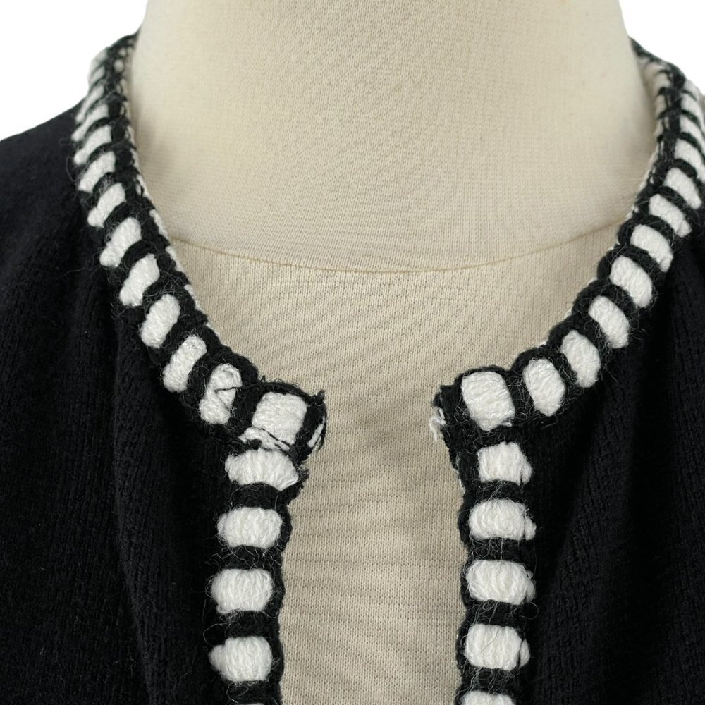 SALE Zara NWT Black White Trim Sweater Knit Long Open Front COATIGAN Cardigan M - Picture 4 of 8